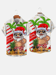 Christmas Elements Sunbathing Santa Caus Printing Short Sleeve Shirt