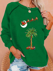 Christmas Palm Tree Print Casual Sweatshirt