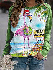 Merry Christmas Flamingo Christmas Art Print Sweatshirt