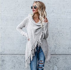 Poncho Cotton Irregular Single Button Autumn Loose Knitted Cardigans