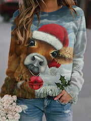 Christmas Cowl Print Crew Neck Sweatshirt
