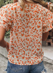 Floral Tiered Flutter Sleeve Blouse