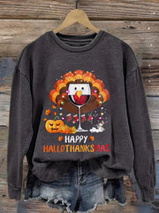 Casual Happy Hallothankmas Print Long Sleeve Sweatshirt