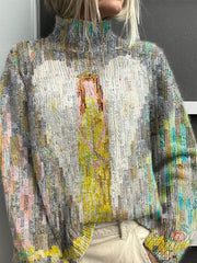 Lovely Christmas Angel Art Print Knit Turtleneck Pullover Sweater
