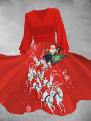 Casual Santa Claus Long Sleeve Printed Dress