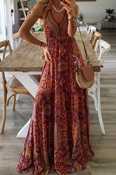 Boho Print Slip Maxi Dress
