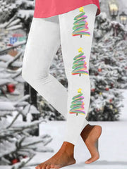 Oil Painting Christmas Tree Print Leggings