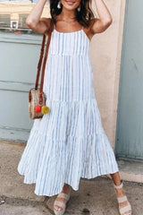 Fashion Sweet Striped Patchwork Spaghetti Strap Sling Dresses