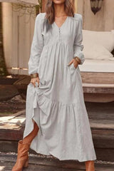 Fashion Casual Solid Patchwork V Neck A Line Dresses