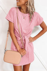 Casual Solid Frenulum O Neck Pencil Skirt Mini Dresses(6 Colors)