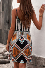 Fashion Casual Geometric Print Patchwork Spaghetti Strap Princess Dresses(3 Colors)