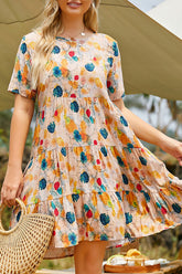 Fashion Casual Print Split Joint O Neck Princess Plus Size Dresses