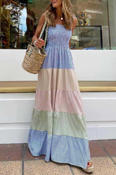Casual Striped Patchwork Contrast Spaghetti Strap A Line Dresses