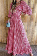 Fashion Street Print Split Joint Square Collar Princess Dresses