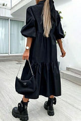 Fashion Street Solid Turndown Collar Princess Dresses(3Colors)