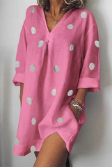 Casual Polka Dot Patchwork Slit V Neck Dresses(4 Colors)