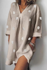 Casual Polka Dot Patchwork Slit V Neck Dresses(4 Colors)