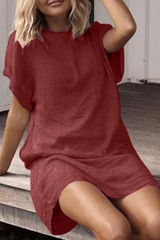 Casual Solid Basic O Neck Short Dresses(9 Colors)