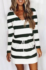 Casual Color Lump Frenulum V Neck Waist Skirt Dresses(6 Colors)