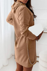 Casual Letter Draw String Hooded Collar Dresses