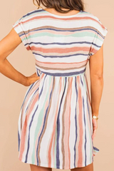 Casual Striped Patchwork Pocket O Neck A Line Dresses