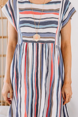Casual Striped Patchwork Pocket O Neck A Line Dresses