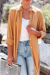 Casual Solid Buckle Turndown Collar Shirt Dress Dresses(3 Colors)