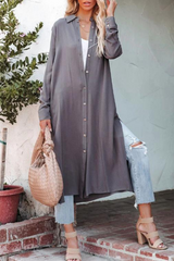 Casual Solid Buckle Turndown Collar Shirt Dress Dresses(3 Colors)