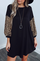 Casual Leopard Split Joint O Neck A Line Dresses