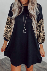 Casual Leopard Split Joint O Neck A Line Dresses
