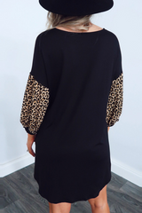 Casual Leopard Split Joint O Neck A Line Dresses