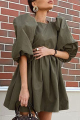 Fashion Casual Solid Patchwork O Neck A Line Dresses