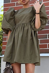 Fashion Casual Solid Patchwork O Neck A Line Dresses