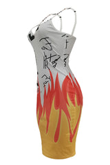 Fire Graphic Backless Bodycon Cami Dress