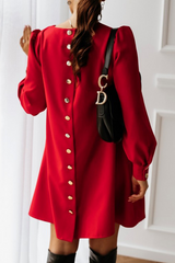 Casual Solid Patchwork Buckle O Neck Dresses