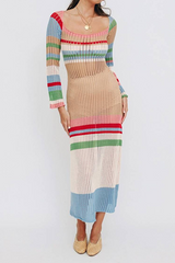 Casual Elegant Patchwork Hollowed Out Contrast U Neck Dresses