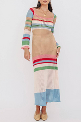 Casual Elegant Patchwork Hollowed Out Contrast U Neck Dresses