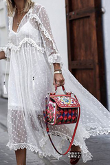 Casual Elegant Solid Lace Frenulum Stringy Selvedge V Neck Lace Dress Dresses(3 Colors)