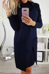 Casual Solid Pocket With Belt Irregular Dress Dresses(3 Colors)