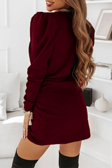 Fashion Elegant Solid Patchwork Fold V Neck Wrapped Skirt Dresses