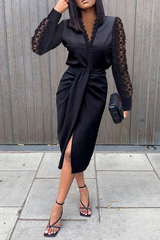 Solid Lace V Neck Dresses