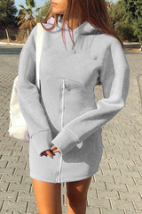 Casual Solid Zipper Hooded Collar Pencil Skirt Dresses(5 Colors)