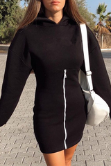 Casual Solid Zipper Hooded Collar Pencil Skirt Dresses(5 Colors)