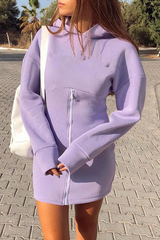 Casual Solid Zipper Hooded Collar Pencil Skirt Dresses(5 Colors)