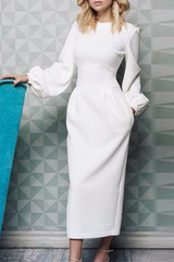 Fashion Elegant Patchwork Pocket O Neck Waist Skirt Dresses