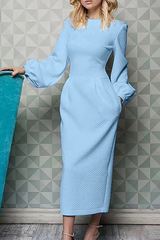 Fashion Elegant Patchwork Pocket O Neck Waist Skirt Dresses