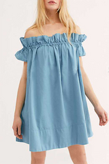 Fashion Casual Solid Flounce Off the Shoulder Princess Dresses