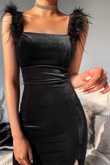 Fashion Elegant Solid Patchwork Slit Evening Dress Dresses