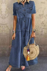 Casual Solid Split Joint Turndown Collar Straight Dresses