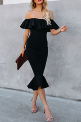 Sexy Solid Flounce Off the Shoulder Trumpet Mermaid Dresses